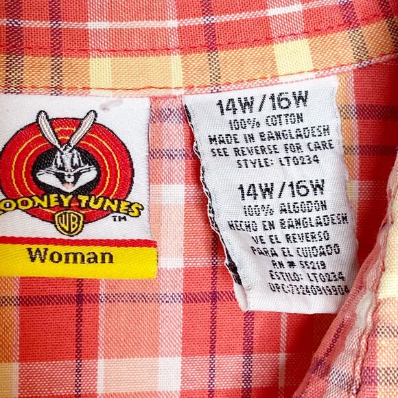 Looney Tunes Tweety Shirt Plaid Embroidered Sleeveless Button Up Size 14W 16W - Picture 9 of 10